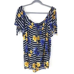 Maurices Floral Cold Shoulder Top Women's Plus Size XXL Scoop Neck 100% Rayon